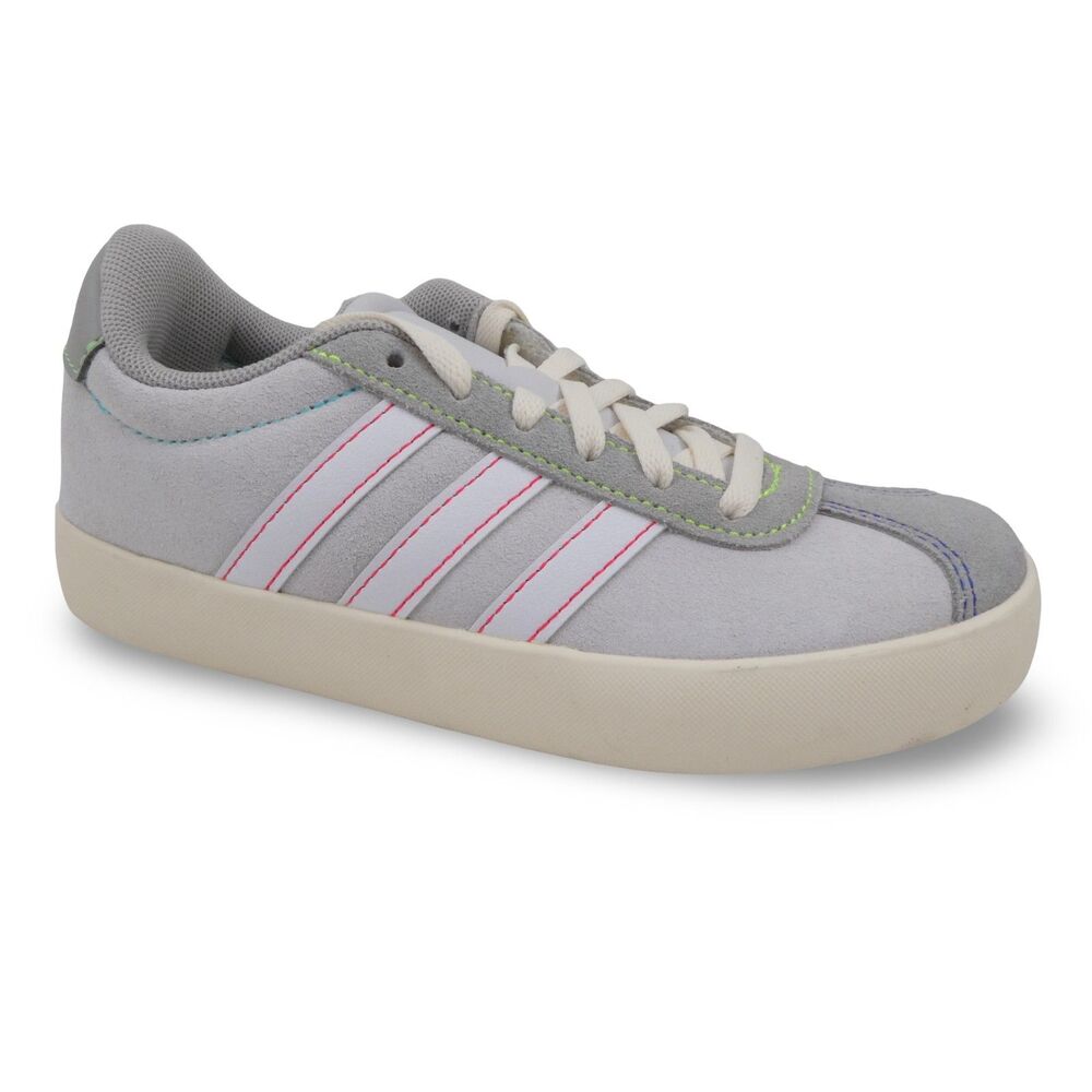 Adidas VL Court 3.0 Big Kids US 13 K White Black Cream Suede Gum Bottom Shoes